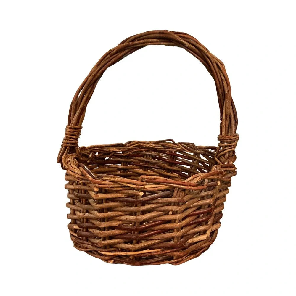 Vintage Rustic Handwoven Willow Branch Basket Farmhouse Cottagecore 10.5x8x8